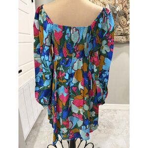 ODDI Dress Womens Large Multicolor Floral Square Neck Smocked Mini Sundress